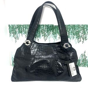 Le Tanneur Croc Embossed Leather Shoulder Purse Zipper Womens